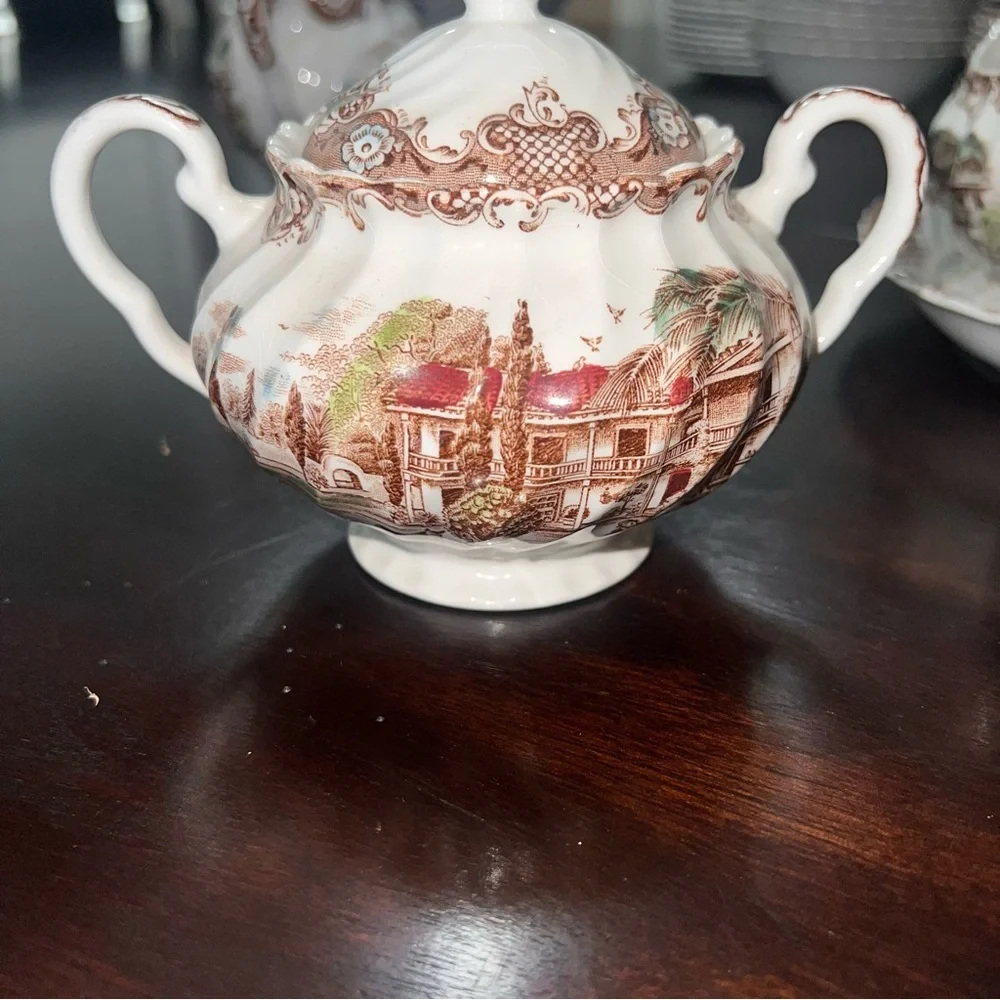 Johnson Brothers Heritage Hall Gravy Boat & Under Plate, Sugar And Cream Bowl